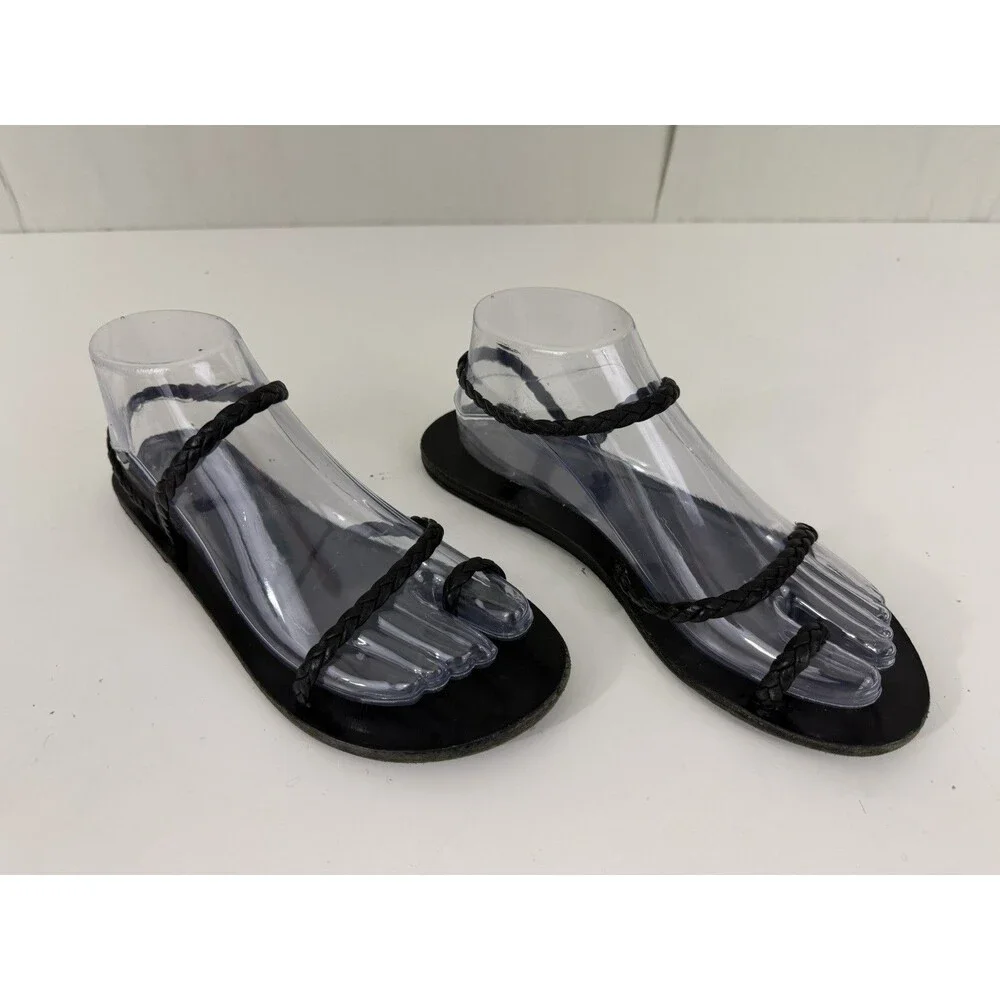 Ancient Greek Sandals Eleftheria Black Braided Leather Straps EU 39 Gladiator
